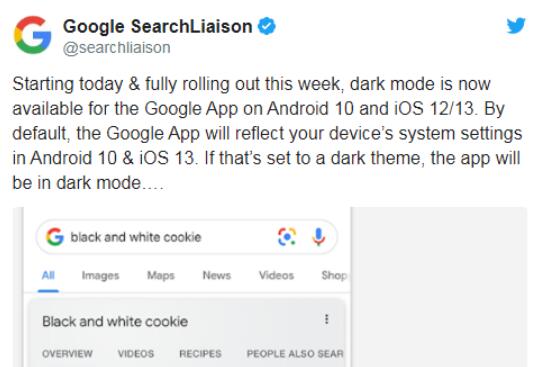 <b>谷歌应用已全面支持Android和iOS的黑暗模式</b>